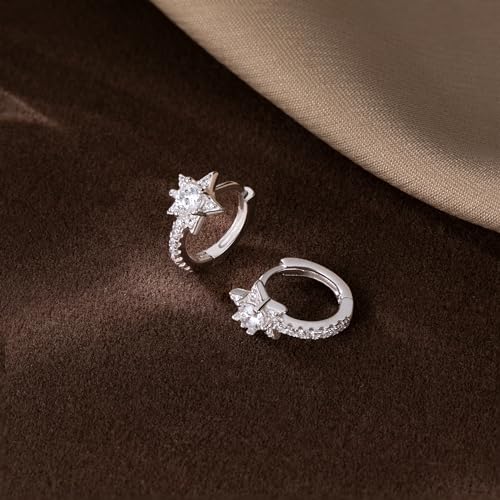 SLUYNZ Solid 925 Sterling Silver Small Star Hoop Earrings for Women Teens CZ Star Hoop Earrings Huggie4
