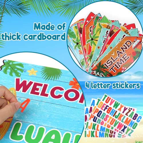 Image of 20 Pieces Luau Party Decorations Hawaiian Party Welcome Sign Summer Tropical Party Direction Signs for Fiesta Hawaiian Luau Tiki Themed Birthday Wedding Party Supplies with 2 Sheet Stickers