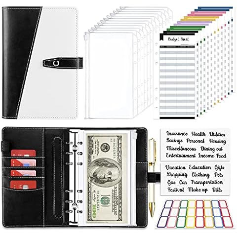 Onlyesh Budget Binder with Zipper Envelopes,Cash Envelopes for Budgeting,Money Organizer for Cash,Budget Binder with Cash Envelopes,28Pcs(Black) Cover