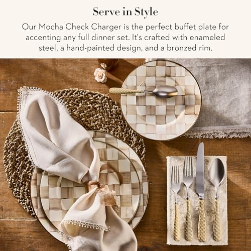 Image of MACKENZIE-CHILDS Enamel Charger Plate, Brown-and-White Mocha Check