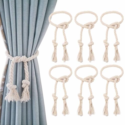 Hshenjhu 6 Piezas Alzapaños de Cortina, 75 cm Abrazaderas Cortinas de Bohemio, Borlas Alzapaños para Cortinas de Algodón Tejidos, para la Decoración de la Ventana del Hotel Home Office