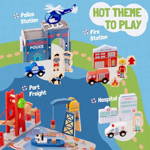 Giant Bean GA20039 117 Pcs Busy Port City Train Set For Kids- Expandable & Changeable Wooden Train Tracks Set Toddler Toy thumb #2