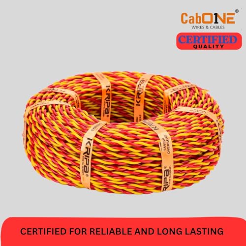 Image of CabONE Two Core Copper Electrical Wire, 90 Meter (Red & Yellow) | Heat Resistant & Flame Retardant (FR) | Lead-Free LSH House Wire for Home & Industrial Use (Red & Yellow, 10 /76)