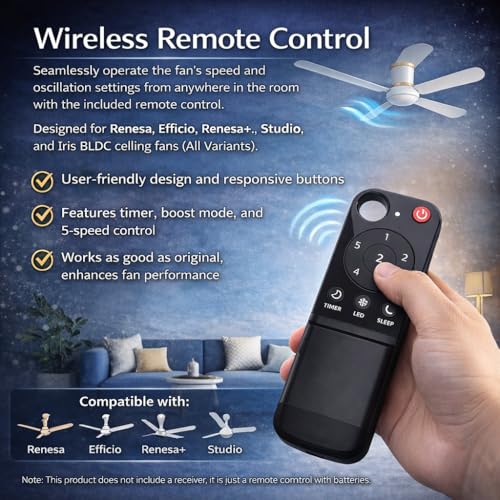 Image of Compatible with Atomberg Renesa Elite | Halo Smart | Enzel Efficio Alpha 1200mm BLDC Ceiling Fan Remote | with Timer, LED & Sleep Mode, 5 Speed Control [1 Year Warranty]