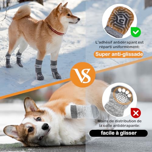 GYURO 2 Paar rutschfeste Hundesocken mit weichem Pfotenschutz und verstellbarem Klettverschluss für den Innenbereich (Grau, L)