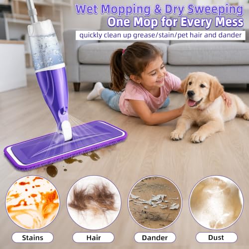 Image of Spray Mops for Floor Cleaning: Hardwood Floor Mop Wet Dry Mop Refillable | Swivel Head Leak-proof for Apartment, 4 Washable Pads for Swiffer PowerMop, Portable Microfiber Flat Mop, for Multi-surface