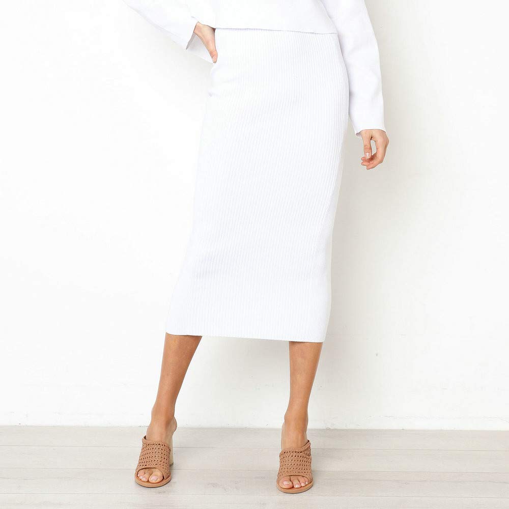 Générique Jupe Crayon Femme Taille Haute,Jupe Mi Longue Femme en Coton en Tricot Skirt Droite Midi Chic Et Elegant Longueur Genou Extensible DéContractéE Couleur Unie Skirt pour Le Bureau