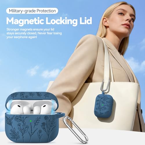 Image of for Airpods Pro 3 Case with Magnetic Lid, Flower Engraved Cases for Apple AirPods Pro 3rd Generation 2025, Soft Silicone Cover for Women Girly with Cleaner & Keychain, Shockproof