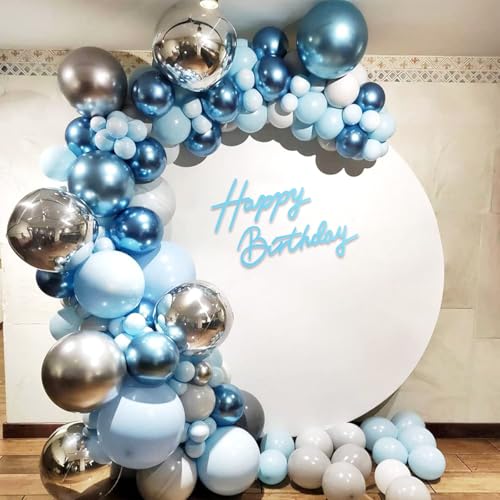 Image of TONIFUL Happy Birthday Sign for Backdrop - Light Blue Felt Banner - Includes Dot Glue - Perfect for Birthday Party Backdrop,Wall Decor,Balloon Arch,Photo Background