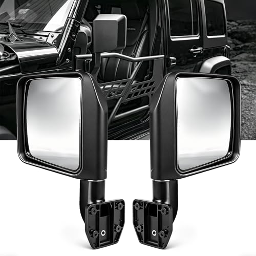 Riasdy Stable Side View Mirrors Compatible with Jeep Wrangler CJ YJ TJ JK JL & Gladiator JT, Wide-Angle Rearview Mirror for Tubular or Half Door Setup, Street-Legal Doorless Adventure, 1 Pair