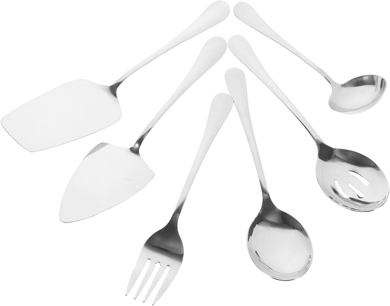 6pcs Stainless Steel Buffet Serving Utensil Set Elegant Forks Spoons Ladles for Restaurant Home Use Dishwasher Safe Cutlery for Parties Gatherings Everyday Meals