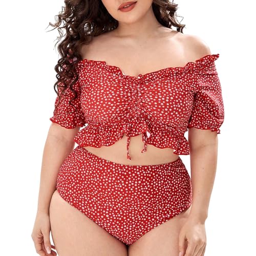 Bikini Brasileño Mujer 2026 Bañador Mujer 2026 Conjunto de Bikini de 2 Piezas Talla Grande para Parte Superior Delantera con Cordón En Los Reductor Pecho Que Deja (Red XL)