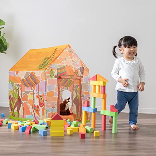 Relaxdays Spielzelt Lama, Ethno-Muster, Kinderzelt Südamerika, drinnen & draußen, Krabbelzelt, HBT: 103x74x96 cm, bunt, Orange, Weiß, Grün