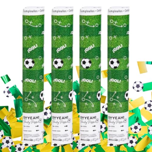 Cañón Confeti Fútbol, 4 Uds. Cumpleaños Temática Fútbol. Cañones Confetti GOL. Cañón 30 cms.