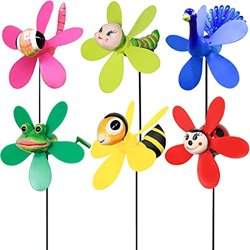 Garden Pinwheels, 6 Pack Wind Spinners with Metal Stakes, Colorful Decor Pinwheels Windmills Whirligigs Kids Toys for Outdoor Indoor Garden Yard Lawn...