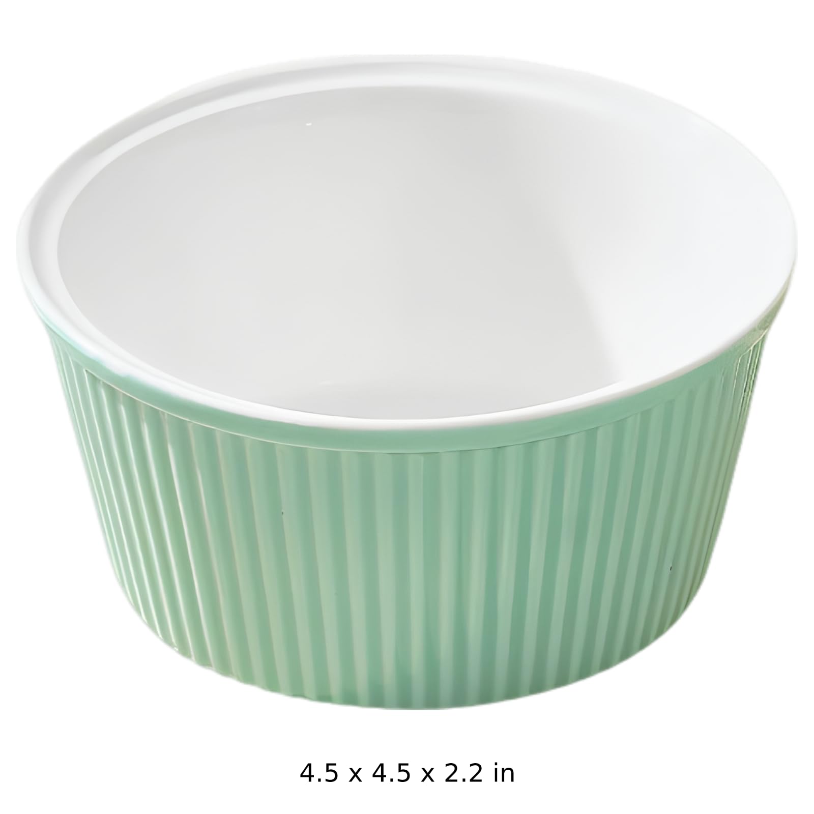 4 Stk. Keramik Ramekins, ofenfeste 10,1 fl oz Souffléformen aus Porzellan zum Backen, stapelbare Puddingförmchen mit vertikalen Streifen, Blau Gelb Weiß Pink, 11,5 x 11,5 x 5,5 cm