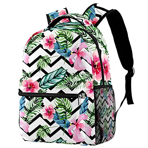 Sac à dos campus fleurs tropicales aquarelles avec pochette porte-bouteille