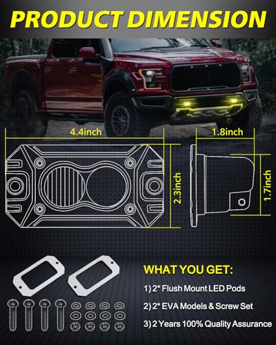 Image of Yellow Flush Mount LED Pods 40W CREE LED Flush Bumper Fog Lights | Spot Flood Combo Offroad Driving Lights Yellow Flush Mount LED Chase Light Pods for Trucks Pickup SUV UTV ATV