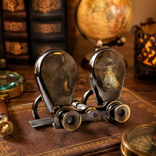 Binoculares vintage de latón con estuche de cuero miniatura 5