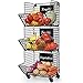 Yorbay Cesto di frutta da appendere Cesto da parete in metallo per frutta e verdura, carrello con 3 livelli, 5 pz. Ganci a S e tavolette di scrittura rimovibili, nere