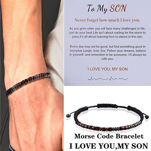 Chicing To My Son Gift From Mom,I Love You Morse Code Bracelet,Meaningful Handmade Bracelet Birthday/Graduation Gifts For Men Boys #TOP2