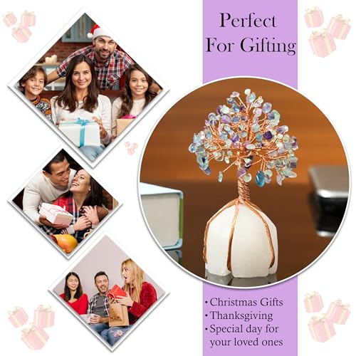 Image of Fluorite Crystal Tree of Life Natural Quartz Stone Base 5-6 inch Spiritual | Gemstone for mediataion Feng Shui Home Decor Chakra, Copper Wire Money Bonsai, Healing Stones, Luck Charm Gift For women