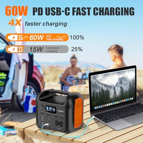 Portable Power Station, 300W (600W Peak) 299Wh LiFePO4 Solar Generator Pure Sine Wave 110V AC Car Outlets PD 60W QC3.0 Backup Power Supply Bank for CPAP Outdoor RV Camping Emergency Home Use - Image 5