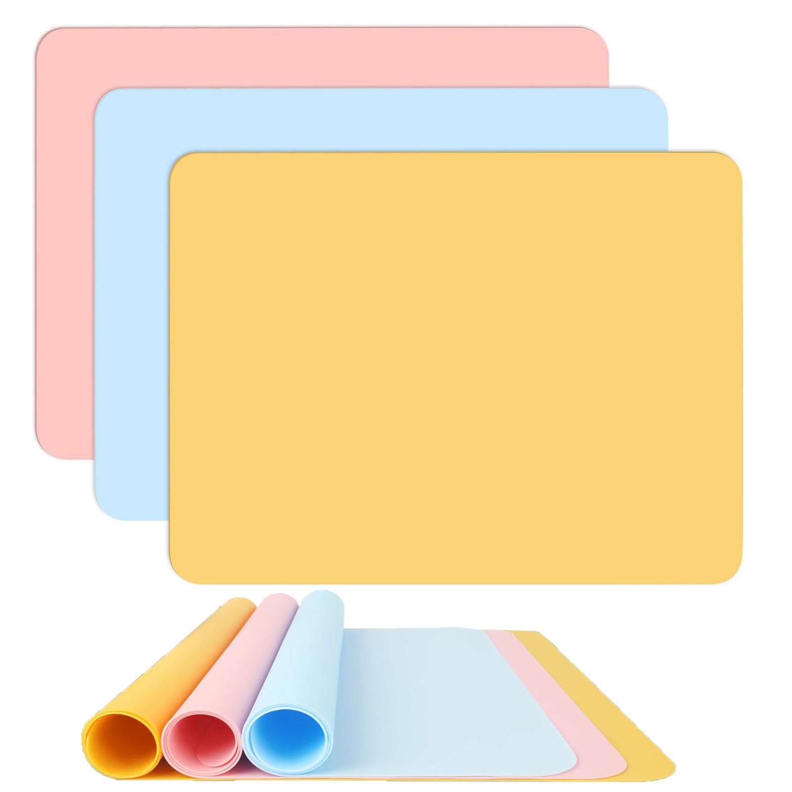 3 Pack Large Silicone Craft Mat – A3 Size 40x30cm Heat Resistant Work Mat, Non-Slip Table Protector for Epoxy Resin, Paint, Baking, Dough Rolling, Non-Toxic