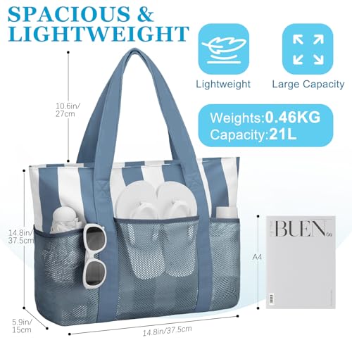 VASCHY Beach Bag for Women, Foldable Waterproof Sandproof Beach Tote with Zipper/Mesh Pockets for Vocation/Cruise/Gym/Travel2