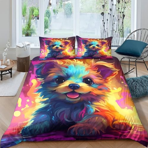 Housse de couette chiot mignon 140x200cm en microfibre douce avec fermeture éclair pour lit simple - 4