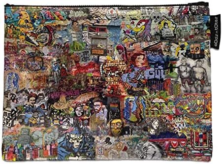 ODDS N TOTES Jumbo Zipper Pouch | Made from Recycled Plastic, Large Zipper Pouch for Art School Office Supplies, Travel Toiletry Bag - Street Art Collage