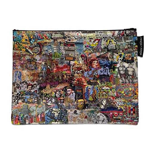 Odds N Totes Jumbo Zipper Pouch | Made From Recycled Plastic, Large Zipper Pouch For Art School Office Supplies, Travel Toiletry Bag - Street Art Collage #TOP20