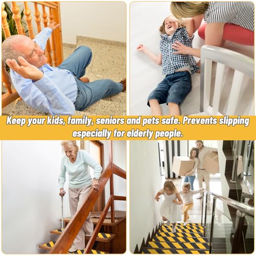 Image of 8 in x 60 ft Anti-Slip Tape for Stairs, Black /Yellow, Indoor /Outdoor | Strong waterproof adhesive, easy DIY cut-to-fit on wood, concrete, or tile. High-visibility stripes warn of slip hazards