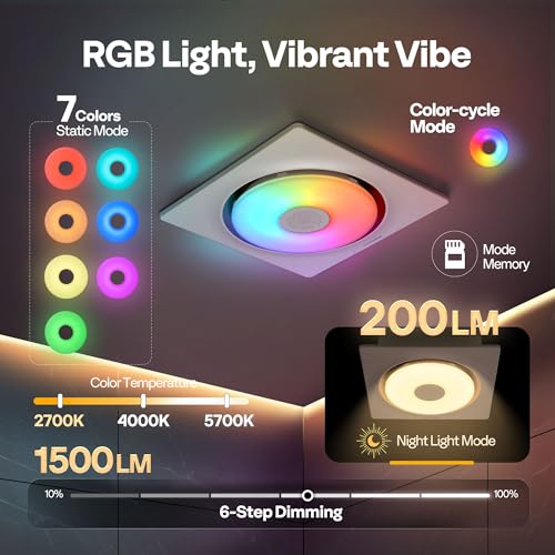 Image of VIVOHOME RGB Bathroom Exhaust Fan with Bluetooth Speaker (160-110-50CFM)