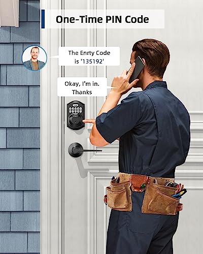 Teeho Fingerprint Door Lock With 2 Lever Handles, Keyless Entry Door Lock With Handle, Electronic Keypad Deadbolt Front Door Lock Set With Auto Lock And 1 Touch Locking, Matte Black #TOP5