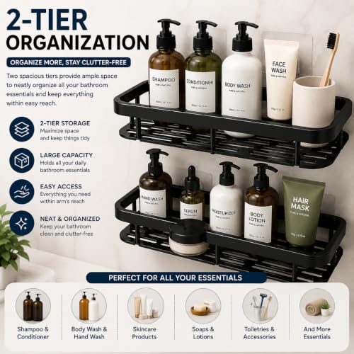 Image of TASMAX Bathroom Organiser Without Drill Suction Shelf No Drill Plastic Adhesive Suction Use Installation Transparent Pack of 1pcs (Block 2 PCS, Block Pock of 2)