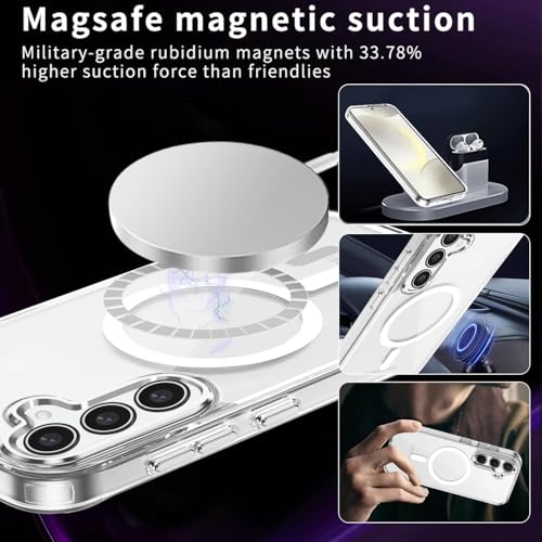 Image of Magnetic Silicone Case for Samsung Galaxy S24FE 5G Compatible with MagSafe, Shockproof Phone Bumper Cover, Anti-Scratch Clear Back (Clear)