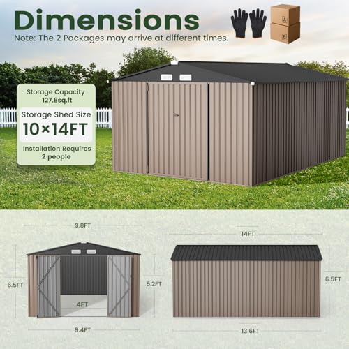 Image of GVDV 10x14 FT Outdoor Metal Storage Shed, Durable Garden Shed with Reinforced Sidewall Girts & Updated Frame Structure, All-Weather Shelter for Backyard, Tool, Patio, Bike Storage