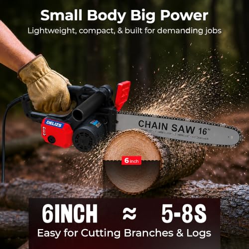 Image of Electric 16 inch Inch Corded Chainsaw With 2800 W High Power Motor With Low-Kickback System I 6800 RPM I Tree Cutter Tool | Wood Cutting Machine Home | Wood Cutter Tool Machine