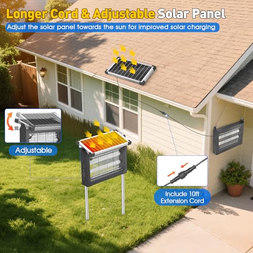 Image of Solar Bug Zapper Outdoor, 4500V Solar Mosquito Zapper Outdoor Waterproof, 1 /2 Acre Coverage Rechargeable Electric Fly Zapper, Cordless Portable Mosquito Traps for Backyard, Patio, Camping, Indoor