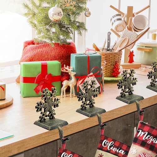 Medoore 2 Pieces Snowflake Christmas Stocking Holder Christmas Hooks Skid Mantel Hooks Hanger for Fireplace Free Standing Christmas Decorations - Thumbnail 6