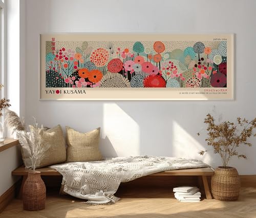 Affiche abstraite style Kusama | Peinture horizontale étroite 30x90 cm grand format