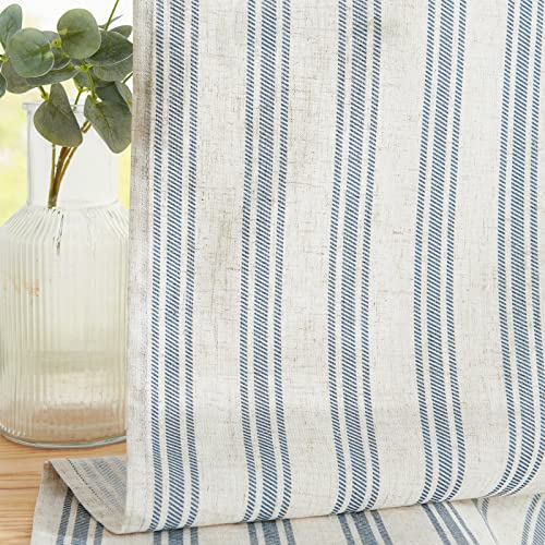 Jinchan Kitchen Curtains Linen Tier Curtains Striped Cafe Curtains 36 Inch Stripe Small Window Curtains Balanced Stripe Curtains Light Filtering Farmhouse For Bathroom Laundry 2 Panels Blue On Beige #TOP1