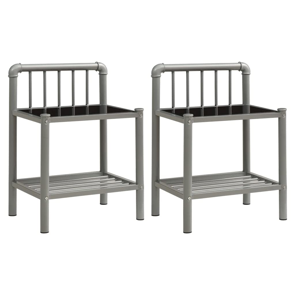 Table de chevet lot de 2 tables de nuit verre gris pour chambre et salon