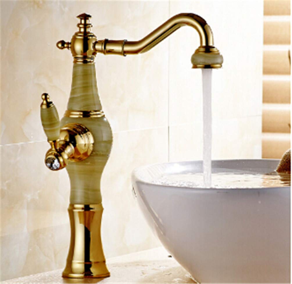 Robinet de lavabo en laiton doré monotrou pour eau chaude et froide pour vasque de salle de bain