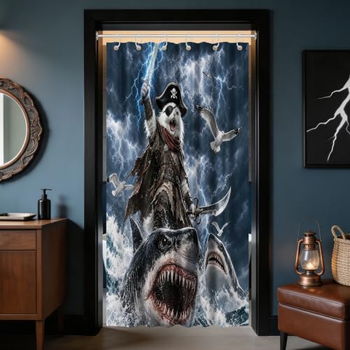 Image of Funny Cat Riding Shark Stall Shower Curtain, 48x72 in Small, Kids