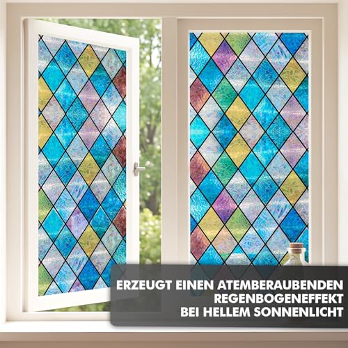 shinfly Fensterfolie Blickdicht Selbsthaftend | Sichtschutzfolie Fenster | Fensterfolie Bunt Statisch Haftend 90 x 200 cm… – Ansicht 2