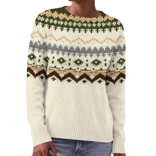 Fair Isle Sweater Women Vintage Knit Long Sleeve Graphic Crewneck Sweater - image 4