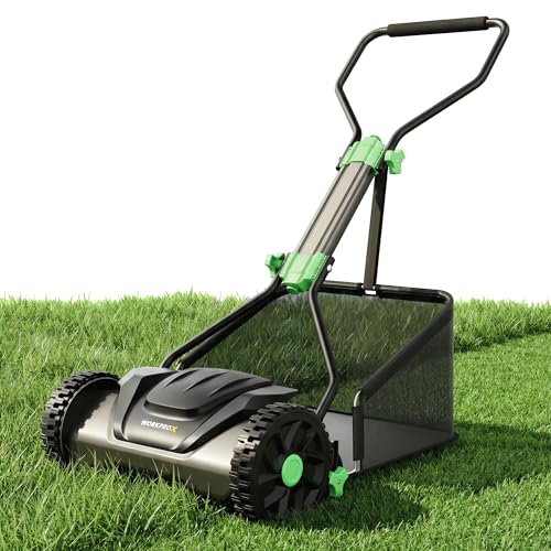 WORKPROX 16-Inch Push Reel Lawn Mower, Adjustable Height 5-Blade Reel Mower with Removable 8-Gallon Grass Catcher for Yards and Gardens, Black