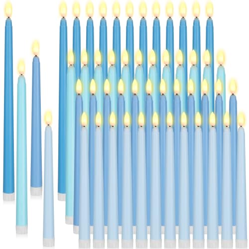 Image of Rossesay 48 Pcs Flameless LED Taper Candles Battery Operated Candles 4 Sizes of 8.5'', 9.65'', 10.83'', 12.8'' Flameless Candlesticks Flickering for Halloween Christmas Church Wedding(Blue)